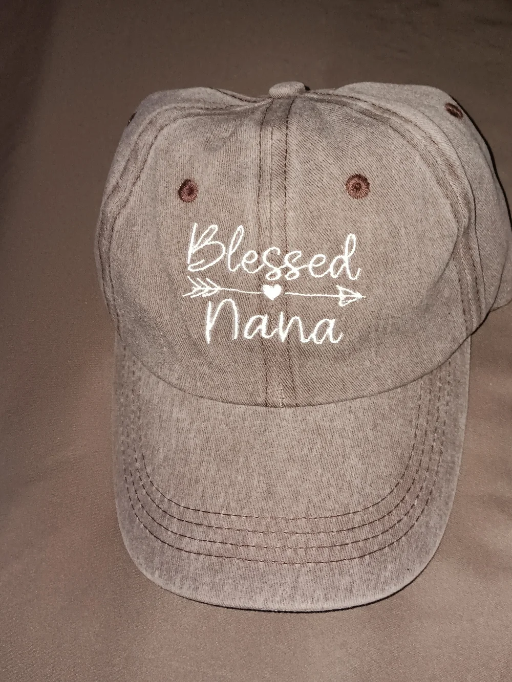 Blessed Nana Embroidered Baseball Cap - Taupe / Heather Grey Adjustable Strap